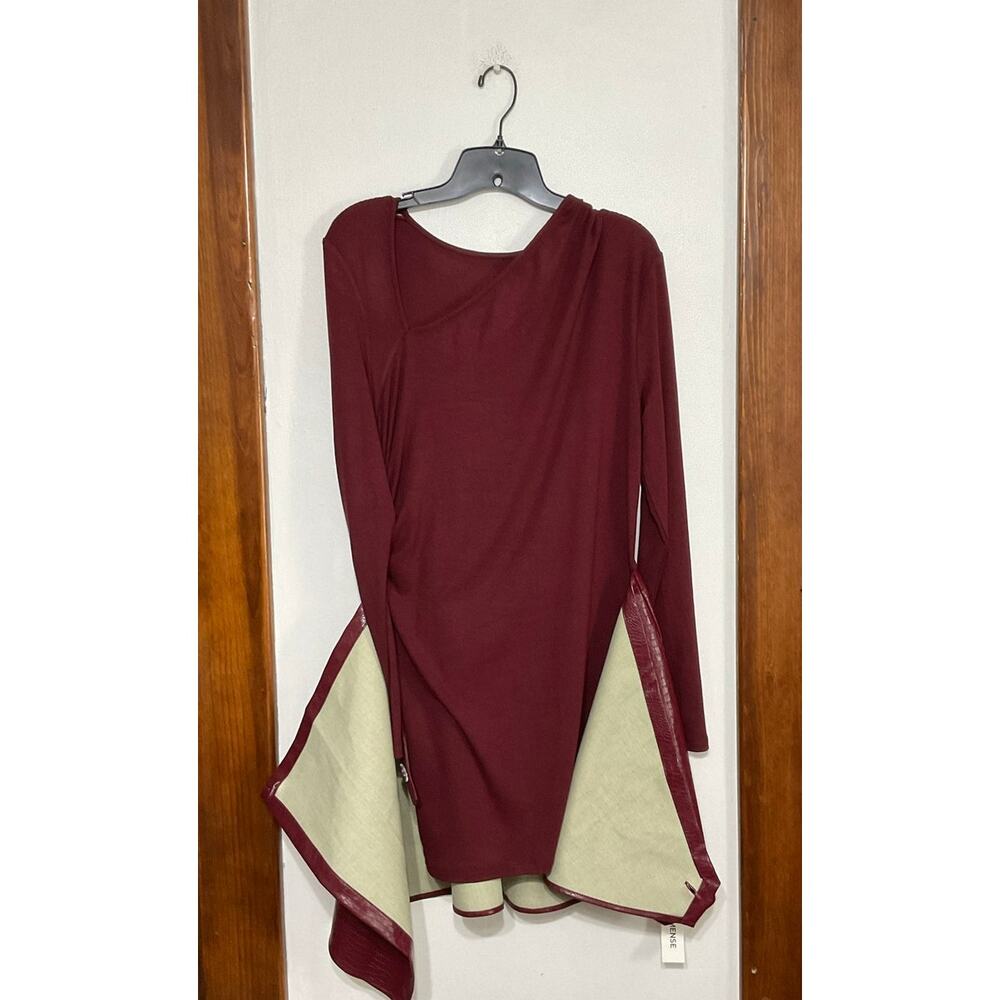 NWT Commense Red Faux Leather Paneled Knit Mini Dress Size Large Asymmetric Neck - Picture 6 of 8